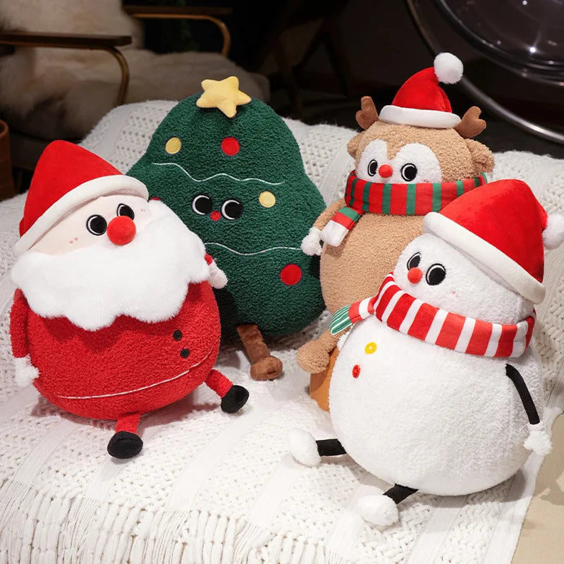 Adorable Plush Holiday Friends: Chubby Christmas Tree, Reindeer, Santa, and Snowman!