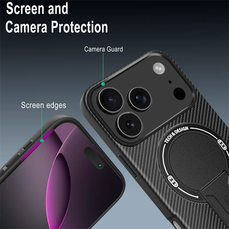 Magnetic Carbon Fiber  Bracket Phone Case For iPhone 17 /16 /15 /14