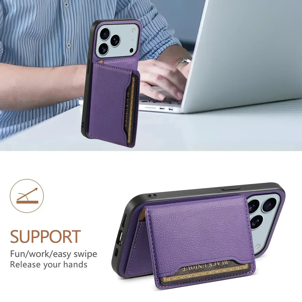 Leather Phone Case Magnetic Card Holder For iPhone 17 / 16 / 15 /14