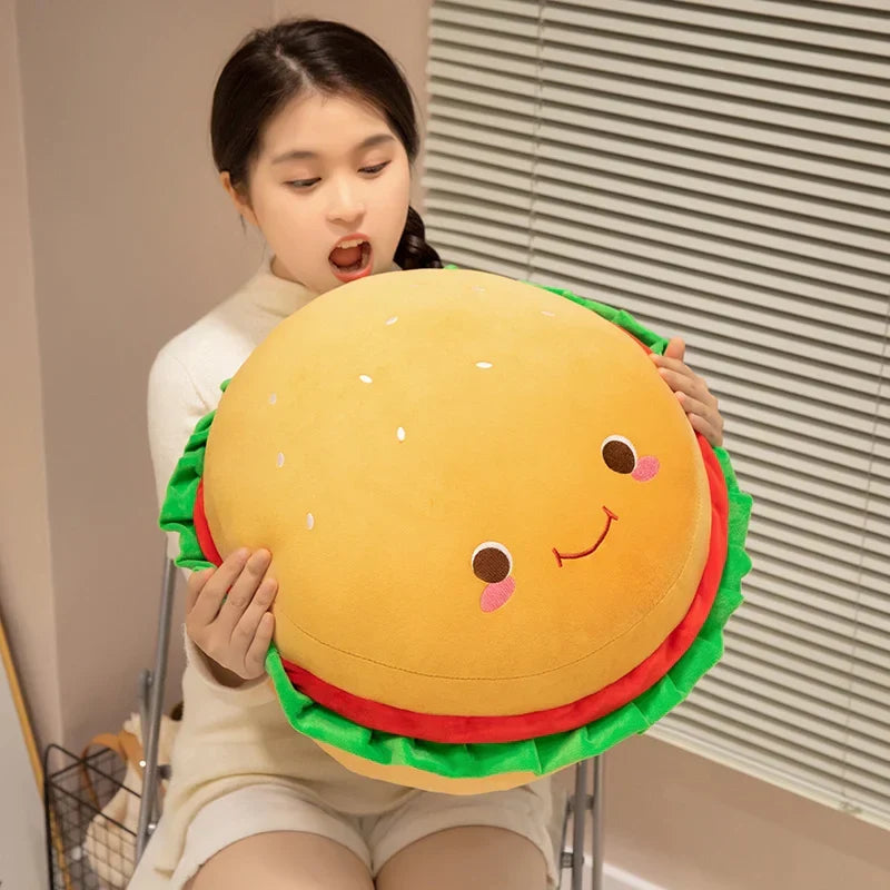 Delightful Plush Happy Hamburger Pillow