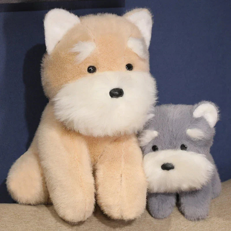 Adorable Fluffy Gray and Beige Schnauzer Dog Plush Toy