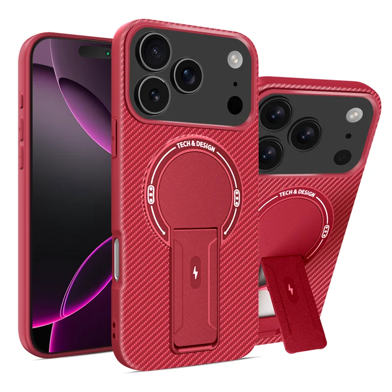 Magnetic Carbon Fiber  Bracket Phone Case For iPhone 17 /16 /15 /14