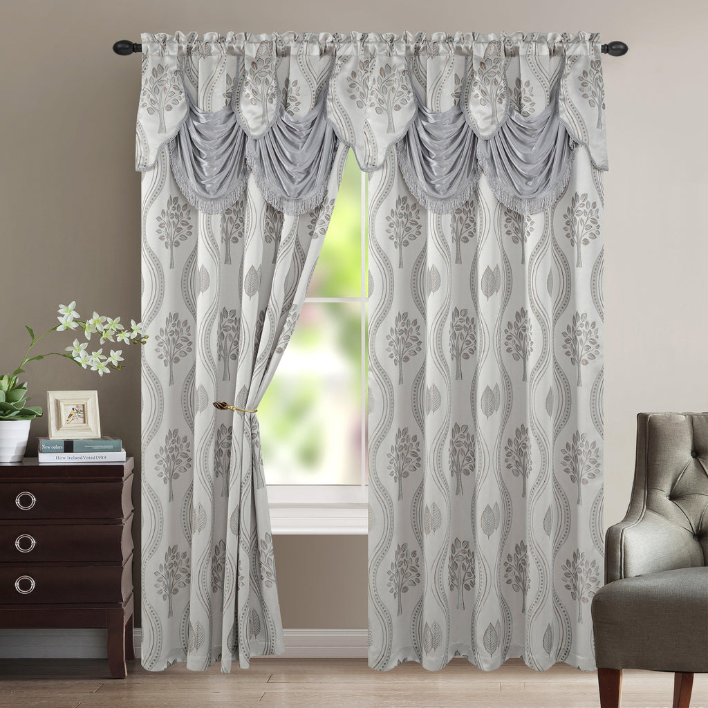 Elegant Comfort Set of 2 Aurora Curtain Panels- Attached Valance - Rod Pocket- 54" W x 84" L