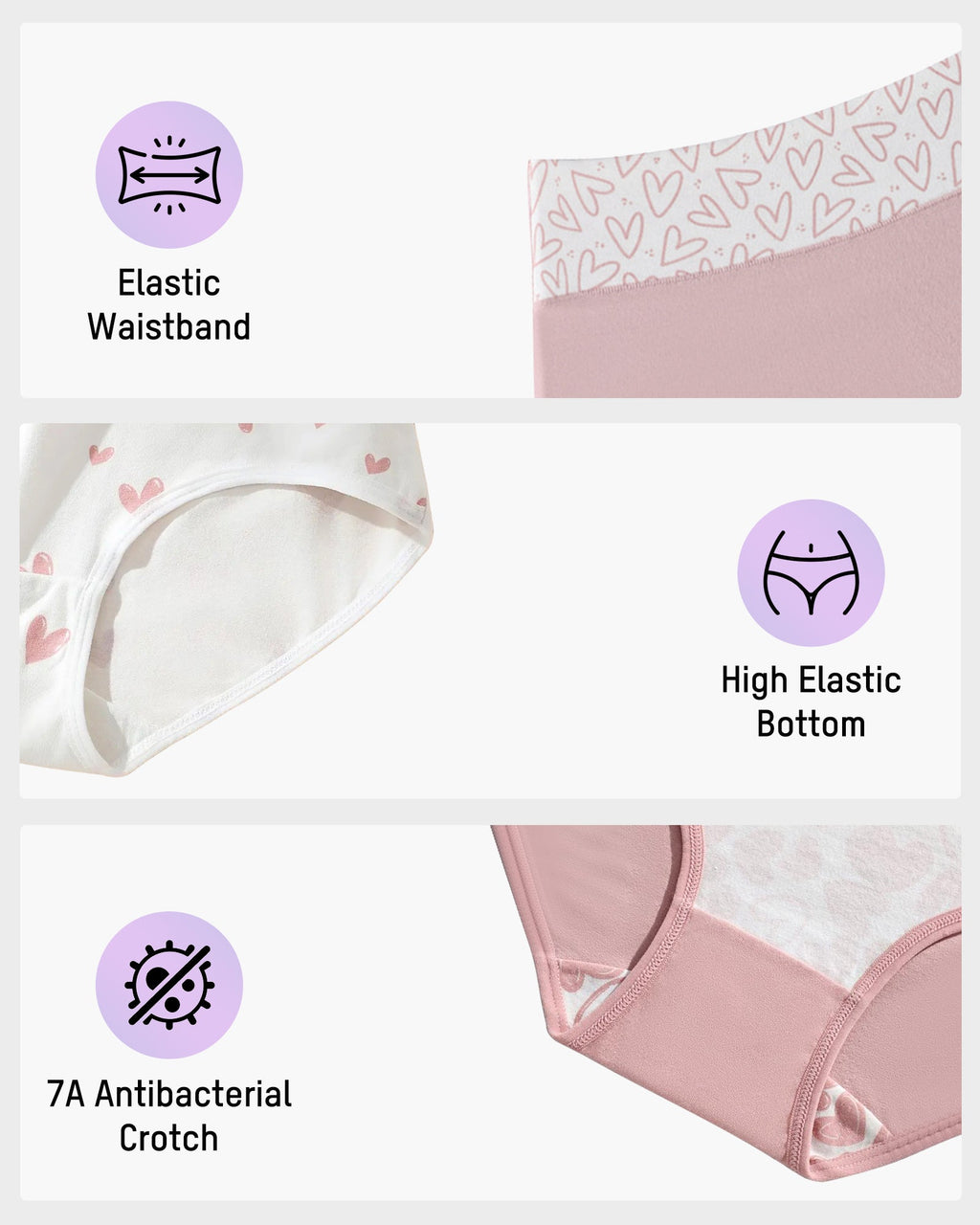 Soft Cotton Heart Print High-Waist Panties (6 Pack)