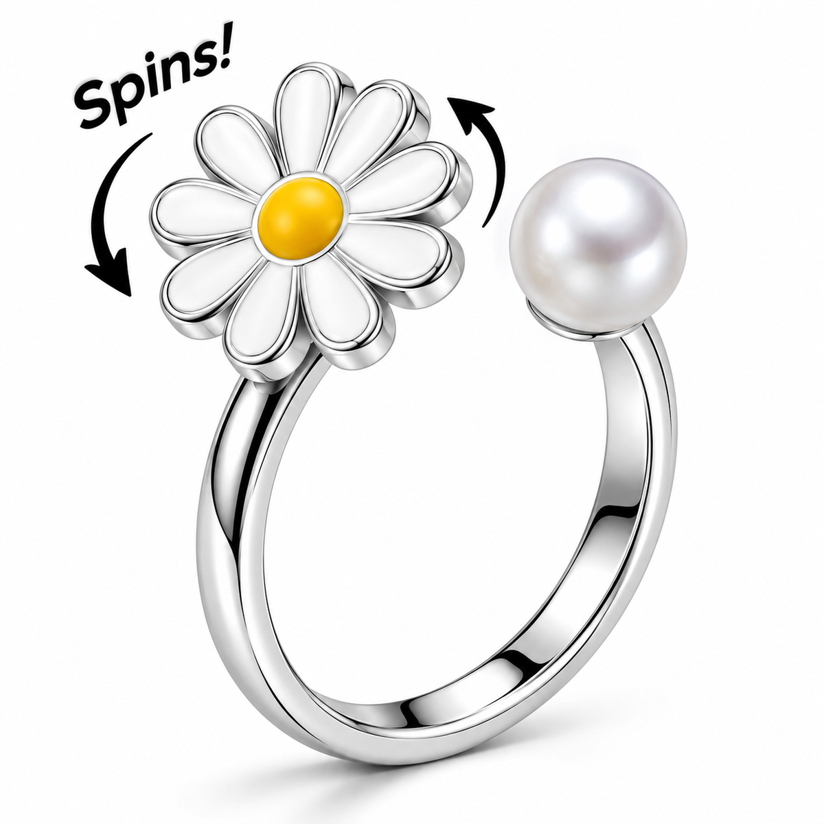 Daisy Spinner Fidget Ring Adjustable