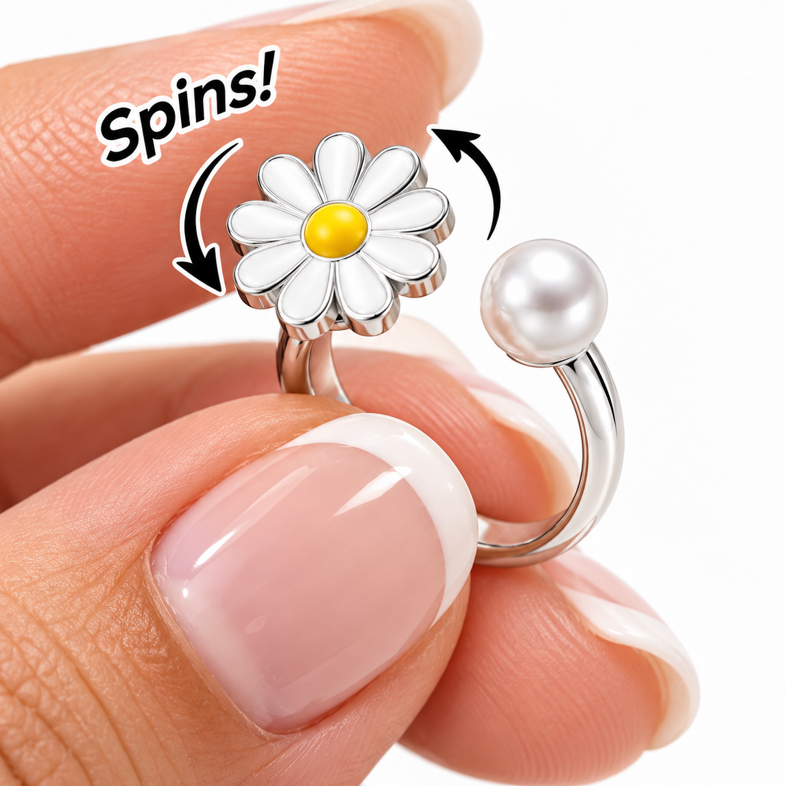 Daisy Spinner Fidget Ring Adjustable
