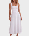 Square-Neck Back-Tie A-Line Midi Dress
