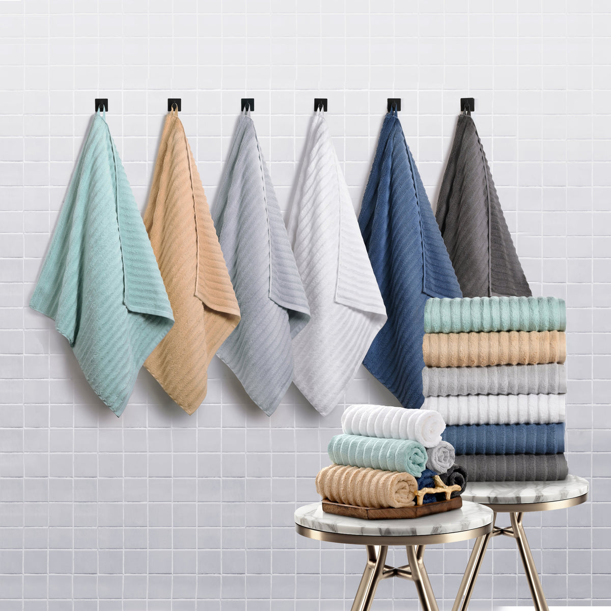Bibb Home 4 Pack Ribbed Egyptian Cotton Bath Towel Set