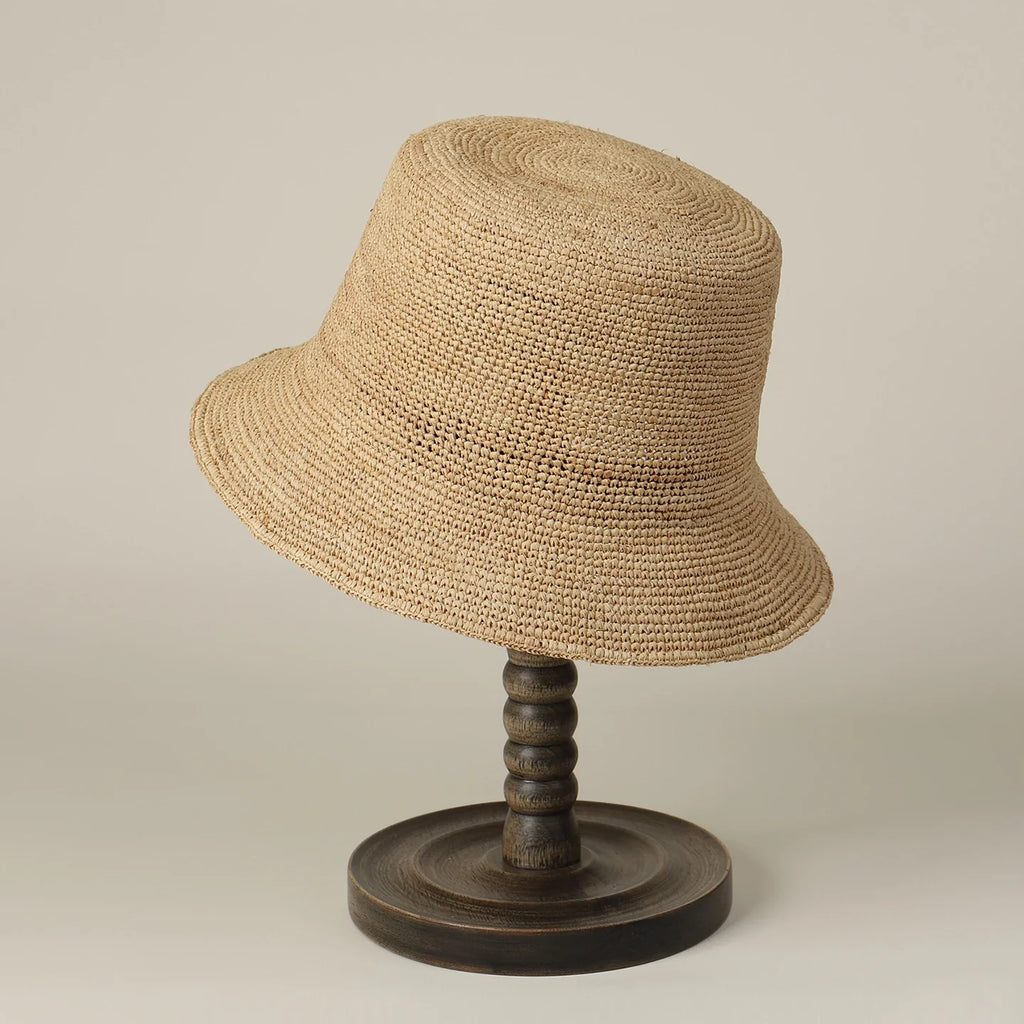 The Inca Crochet Raffia Bucket Straw Hats Natural