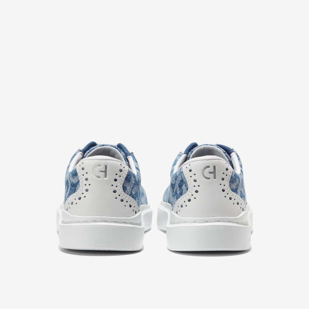 Cole Haan Women's GrandPro Rally Canvas T-Toe Sneaker in Monogram Denim Jacquard/Optic White - Wide Width
