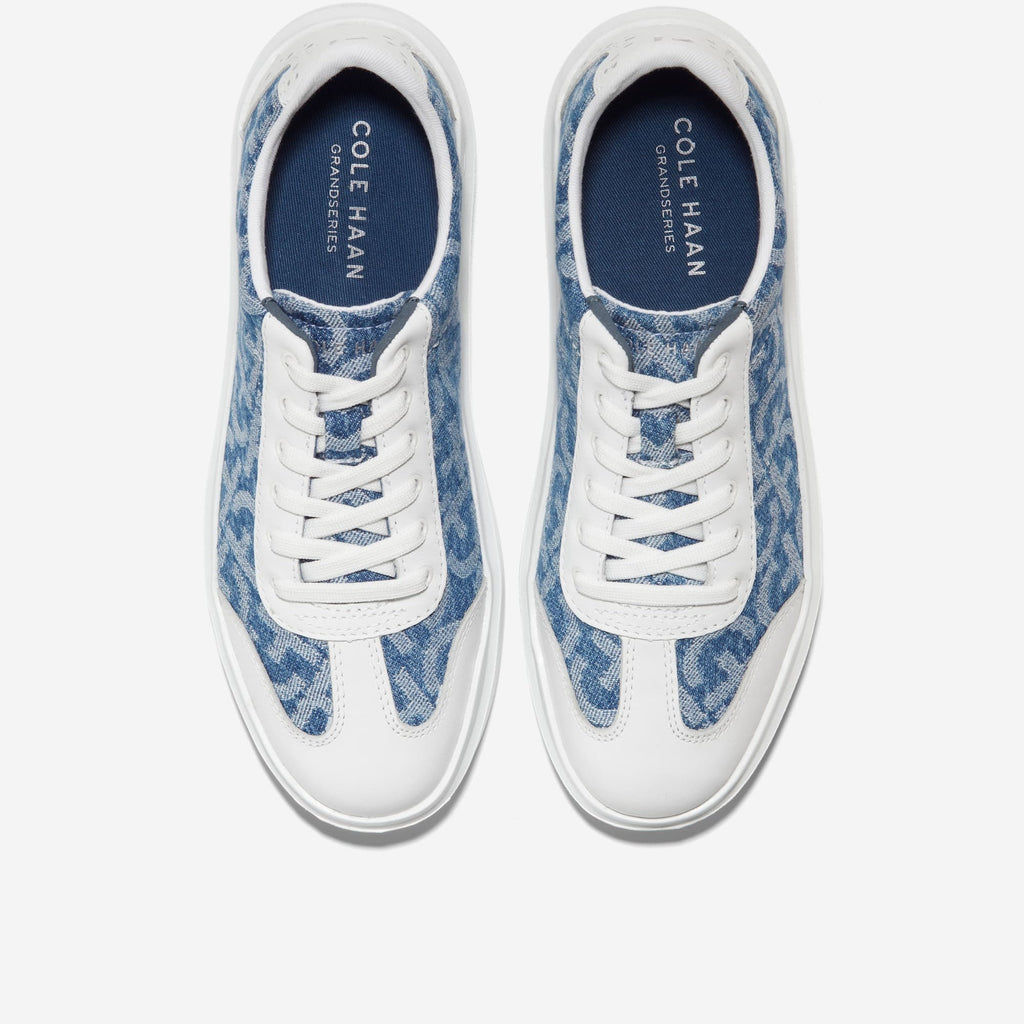 Cole Haan Women's GrandPro Rally Canvas T-Toe Sneaker in Monogram Denim Jacquard/Optic White - Wide Width