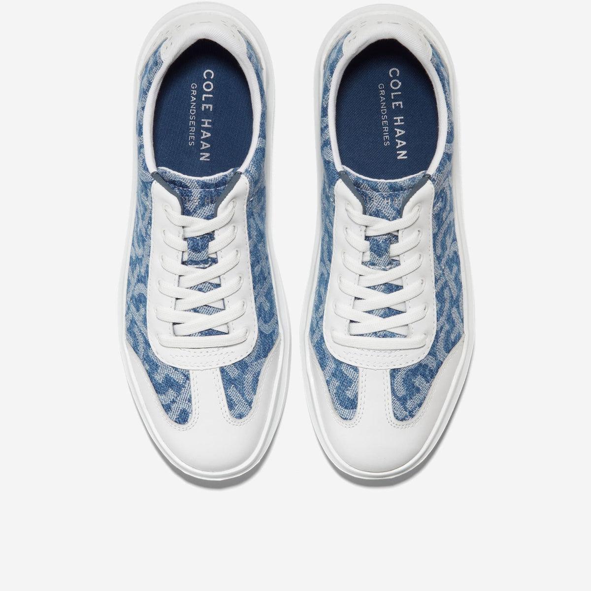Cole Haan Women's GrandPro Rally Canvas T-Toe Sneaker in Monogram Denim Jacquard/Optic White - Wide Width