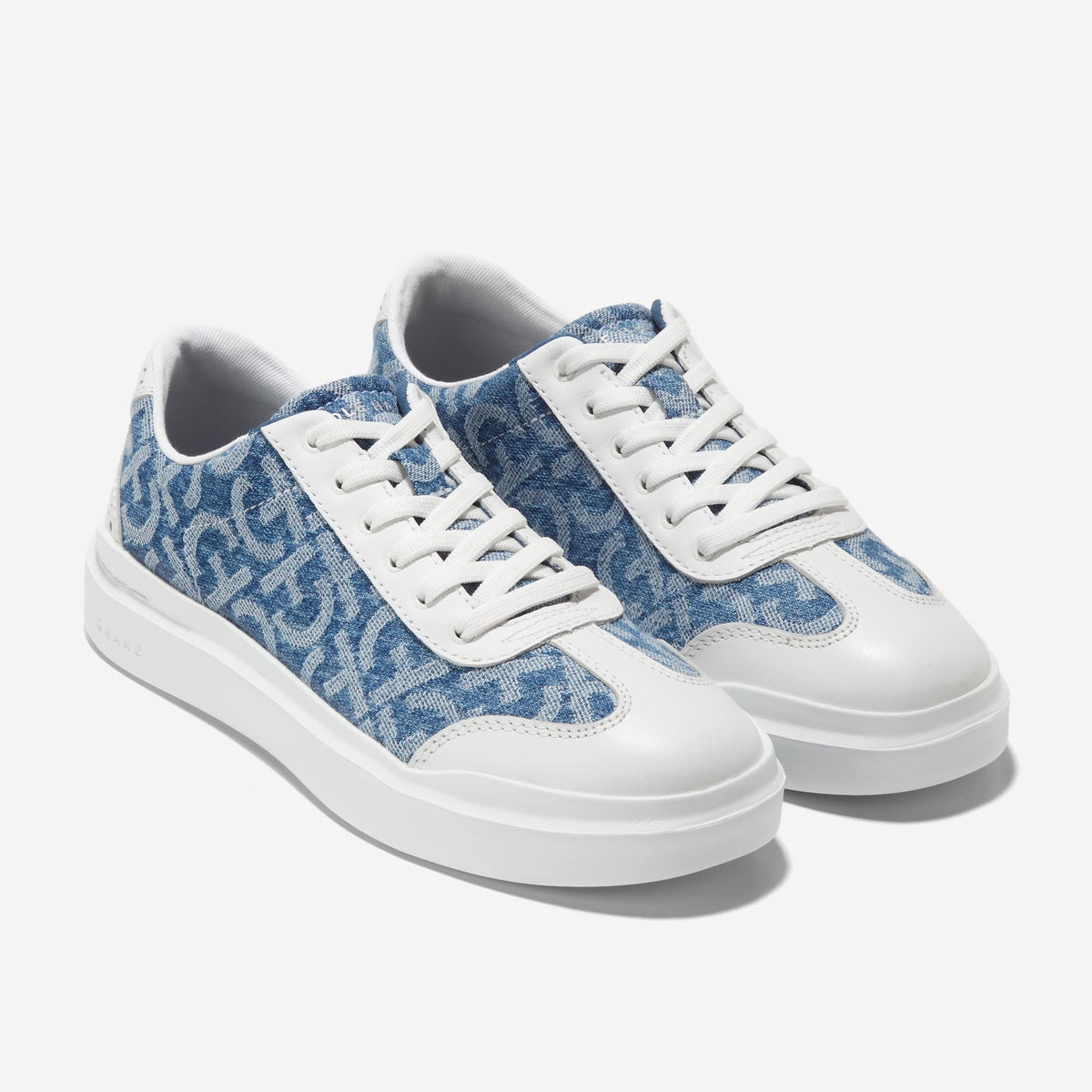 Cole Haan Women's GrandPro Rally Canvas T-Toe Sneaker in Monogram Denim Jacquard/Optic White - Wide Width