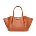 Tan Leather Winged Tote Bag with Bow Clasp