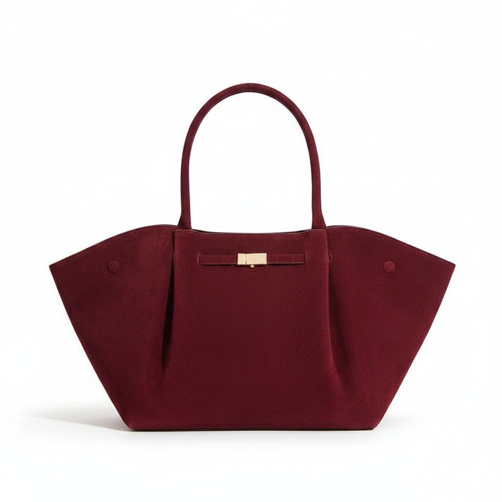 Burgundy Suede Winged Tote Bag with Bow Clasp