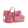 Rose Pink Pebbled Leather 3-Piece Bag Set