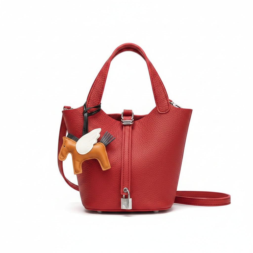 Cherry Red Mini Bucket Bag with Pegasus Charm