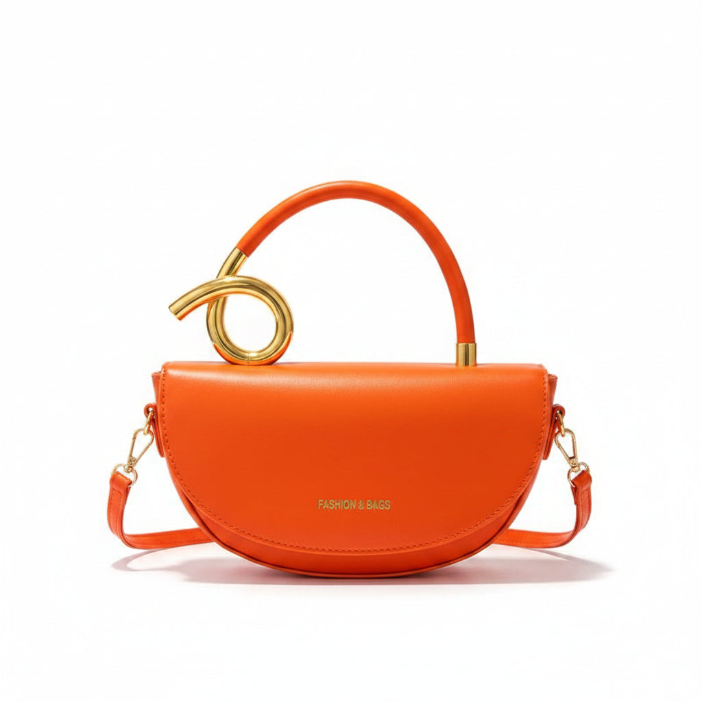 Orange Sculptural Loop Handle Saddle Bag