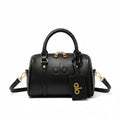 Black Leather Mini Boston Bag with Gold Zip