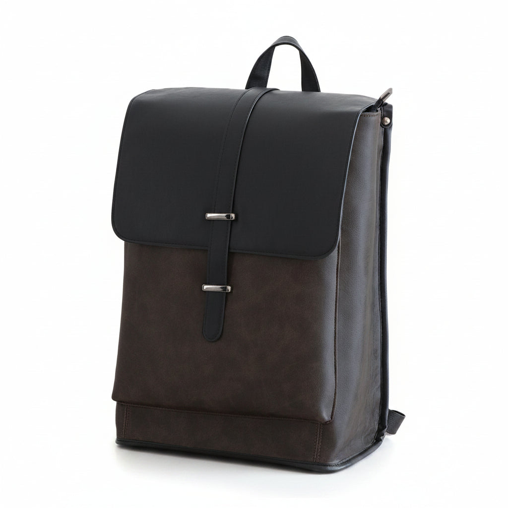 Men's Two-Tone Leather Backpack – Dark Brown & Black