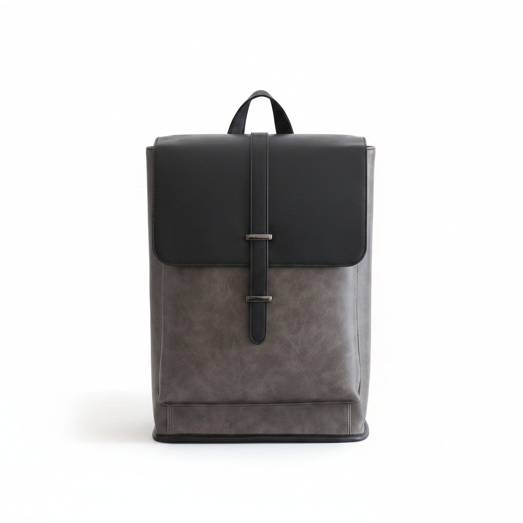 Men's Two-Tone Leather Backpack – Charcoal Grey & Black