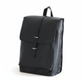 Men's All-Black Leather Backpack with Silver Pin-Bar Closure