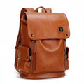 Men's Vintage Cognac Leather Backpack with Multi-Pocket Design