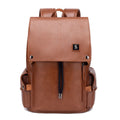 Men's Vintage Cognac Leather Backpack with Drawstring Zip Pocket