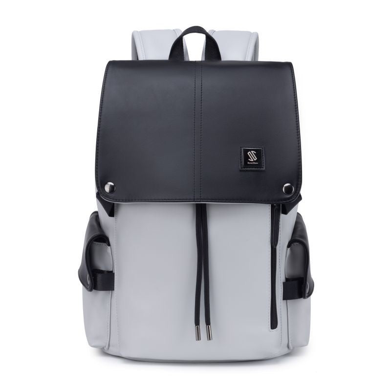 Men's Two-Tone Leather & Canvas Backpack – Light Grey & Black