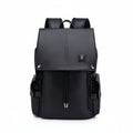 Men's All-Black Vintage Leather Backpack with Drawstring Zip Pocket