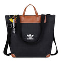 Canvas & Leather Trim Tote Bag with Crossbody Strap – Black