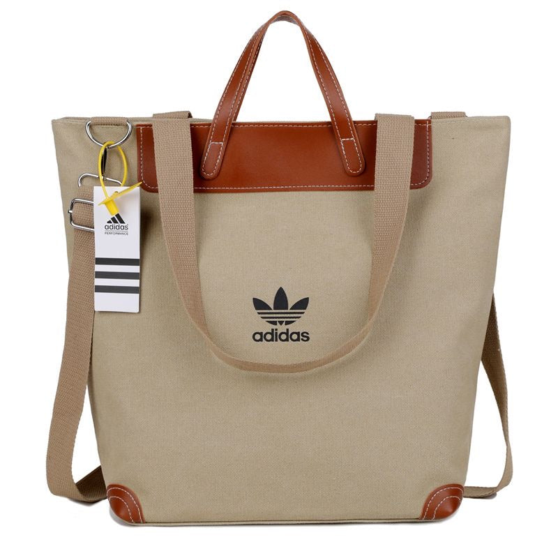 Canvas & Leather Trim Tote Bag with Crossbody Strap – Warm Cream
