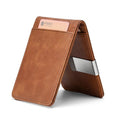 Men's Tan Leather Slim Money Clip Wallet with Front Card Slot