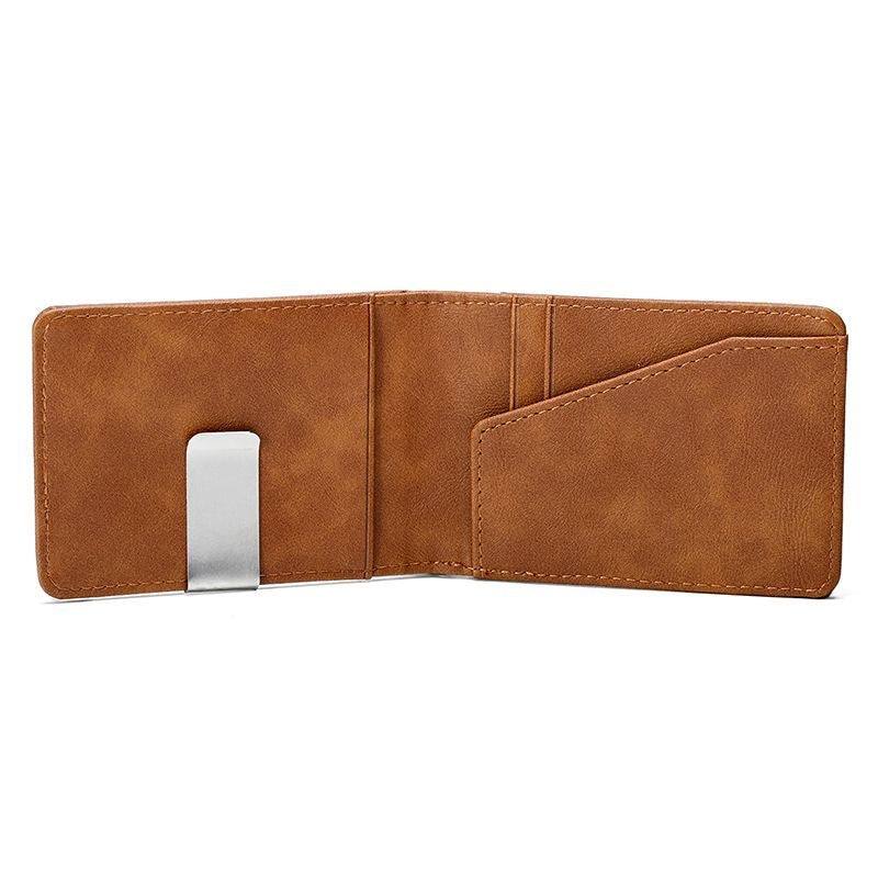 Men's Tan Leather Slim Money Clip Wallet with Front Card Slot