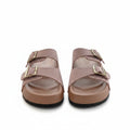 Suede Double-Strap Slide Sandals — Dusty Mauve