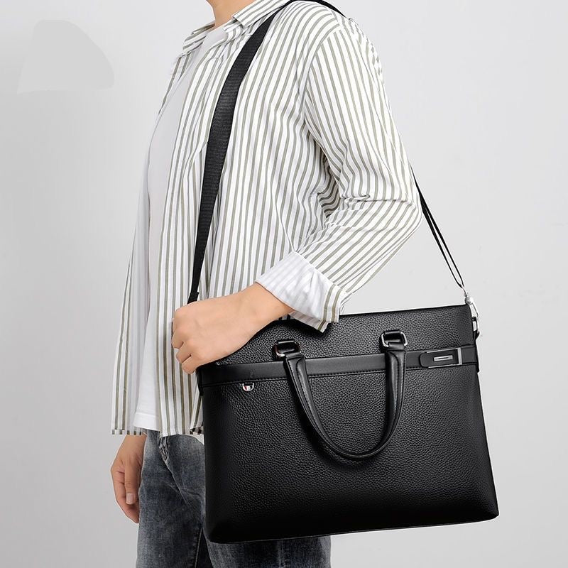 Men's Textured Leather Briefcase — Black
