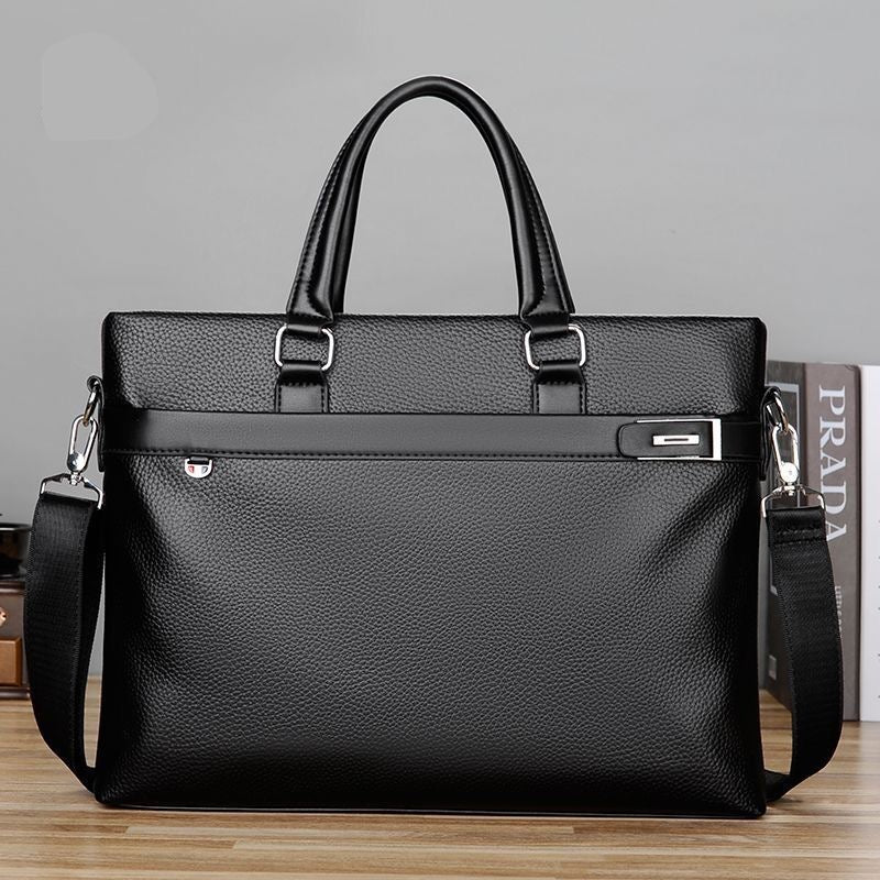 Men's Textured Leather Briefcase — Black