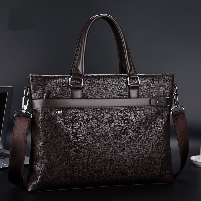 Men's Textured Leather Briefcase — Dark Brown
