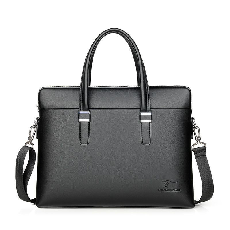 Kangaroo Men's Smooth Leather Briefcase — Black
