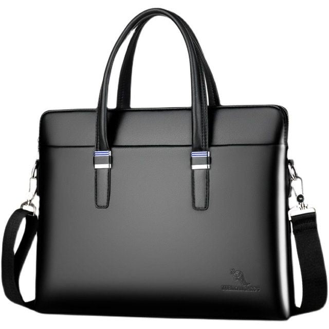 Kangaroo Men's Smooth Leather Briefcase — Black