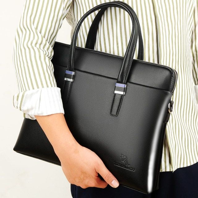 Kangaroo Men's Smooth Leather Briefcase — Black
