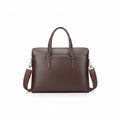 Men's Smooth Leather Briefcase with Blue Accent — Brown