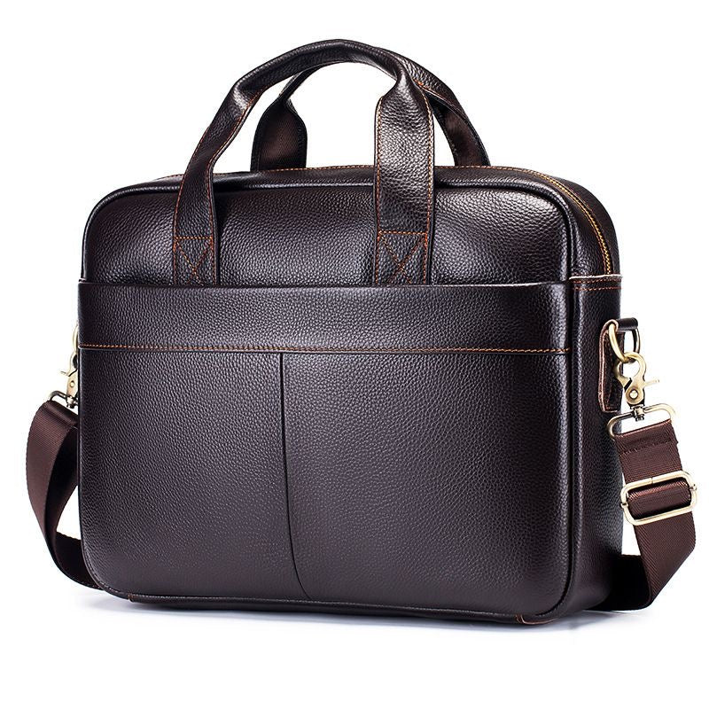 Men's Genuine Pebbled Leather Briefcase — Espresso Brown