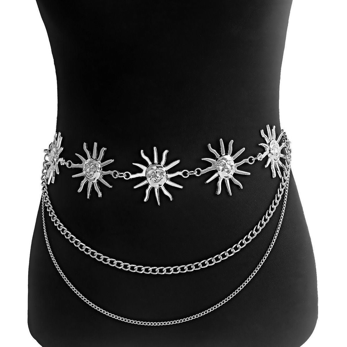 Silver Sun Face Chain Belt