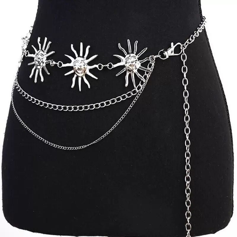 Silver Sun Face Chain Belt