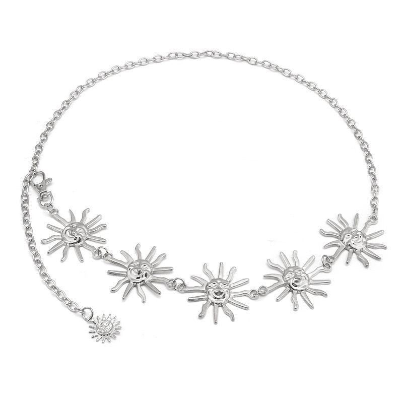 Silver Sun Face Chain Belt