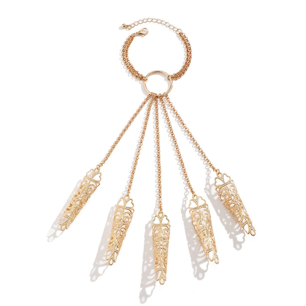 Gold Filigree Multi-Finger Hand Chain Bracelet