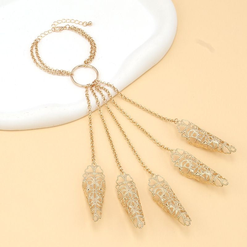 Gold Filigree Multi-Finger Hand Chain Bracelet