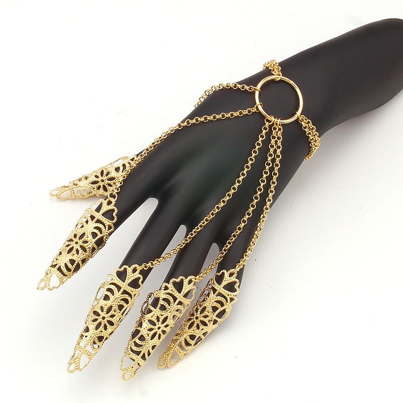 Gold Filigree Multi-Finger Hand Chain Bracelet