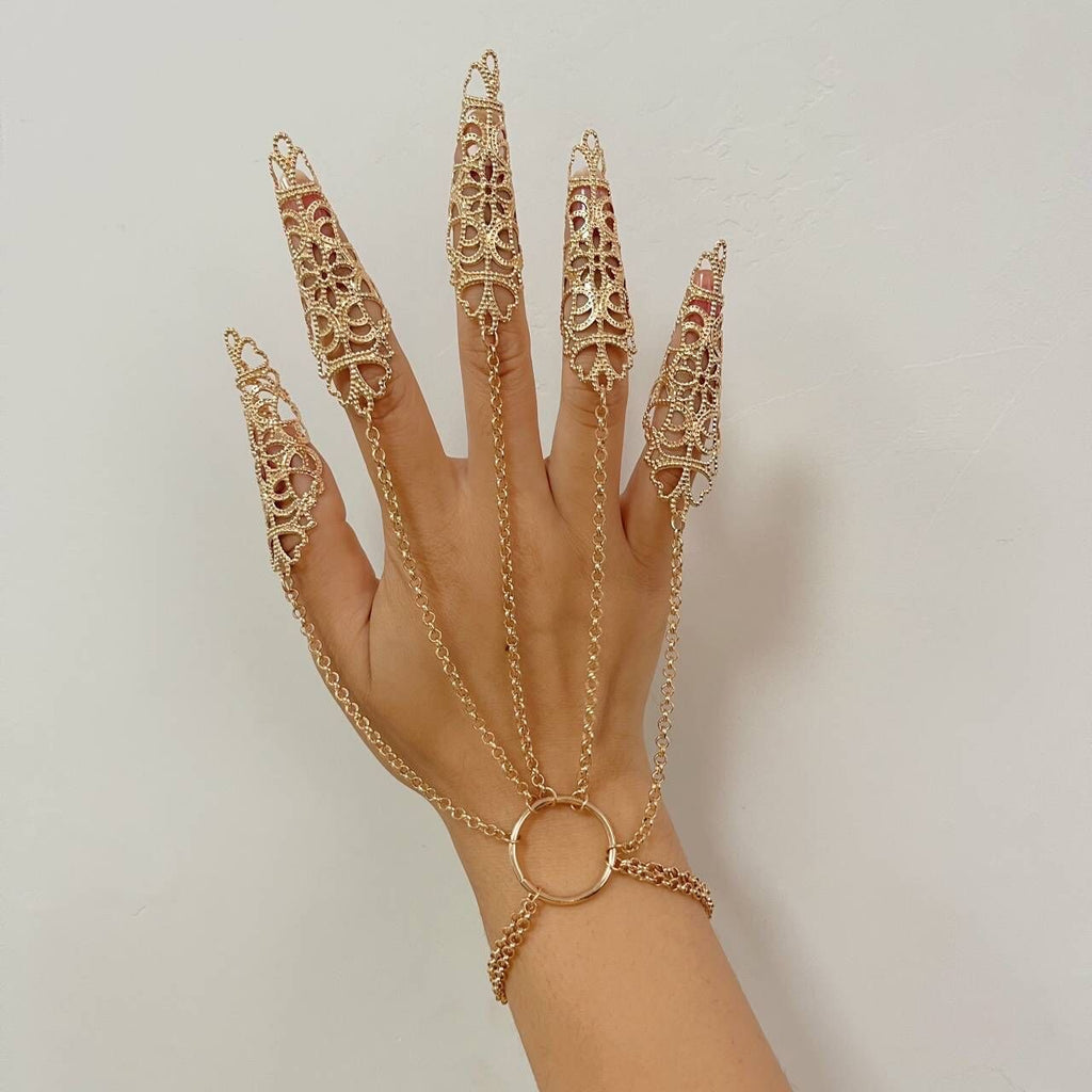 Gold Filigree Multi-Finger Hand Chain Bracelet